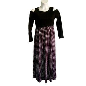 Styleworld Black White Polka Dot Cold Shoulder Maxi Dress Women's Medium NEW NWT